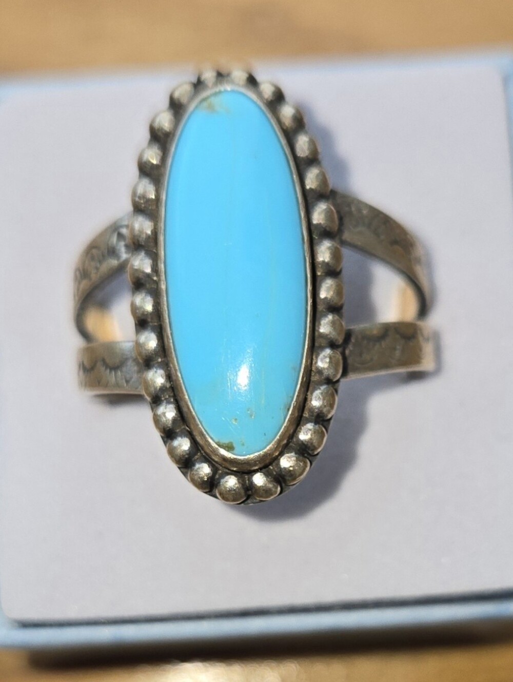 Turquoise Oval Stone Sterling Silver -Style Women's Ring - Blue